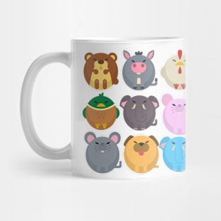 animal friends, Elephant, dog, rat, monkey,chicken, pigeon Mug